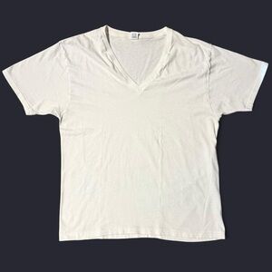VINTAGE JOCKEY SINGLE STITCH V-NECK WHITE TEE LARGE